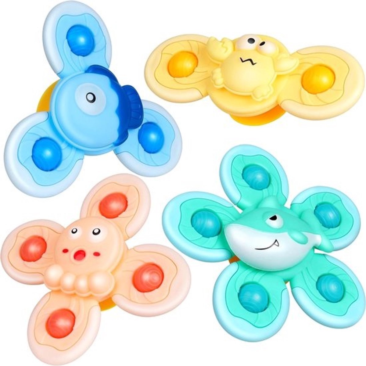Baby bad zuignap spinner speelgoed - 4 stuks - reis- en badkamervriend - vliegtuig en auto - leuk cadeau voor peuters