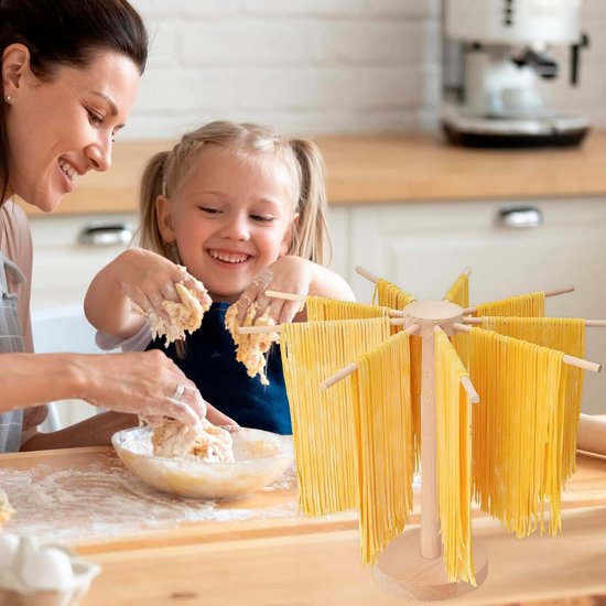 Pastadroger Hout - Pastastandaard Drogen - Zelfgemaakte Pasta - Opvouwbaar Ontwerp - 40 cm Hoog - Natuurlijk Hout — afbeelding 4