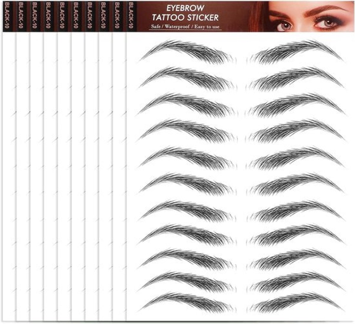 10 stuks 100 paar Wenkbrauw tatoeage stickers - Wenkbrauw Sjabloon - Waterproof - Sjabloon - Stempel - Eyebrow Tattoo Sticker - 148*210mm - Szwart