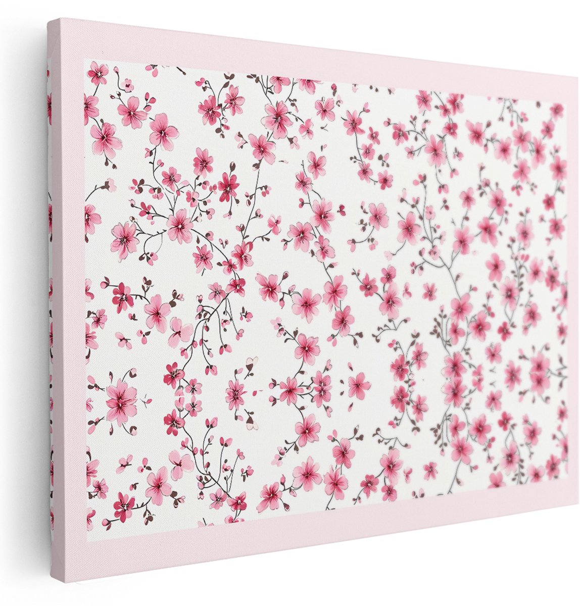Artaza Canvas Schilderij Bloesem Patroon - 160x120 cm - Groot - Wanddecoratie Bloemen - Muurdecoratie Japandi - Schilderijen Op Canvas - Roze