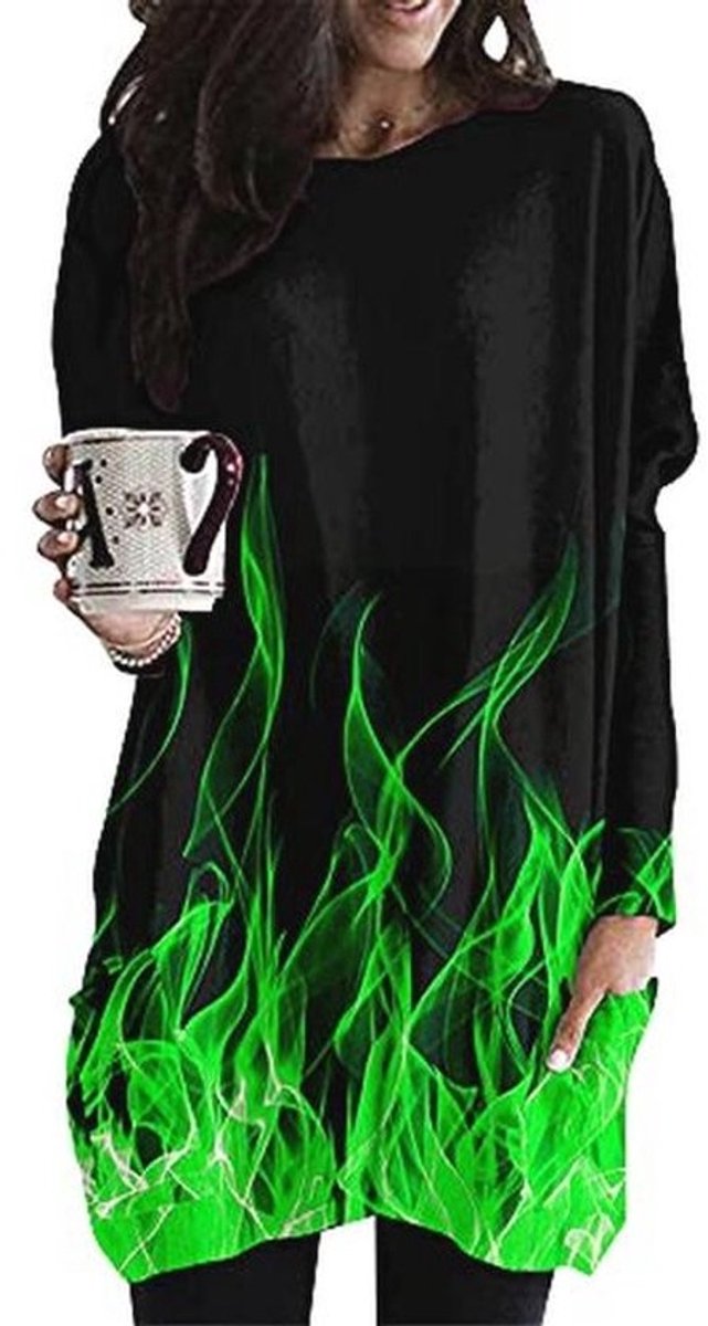 Dames T-shirt met lange mouwen - 3D vlam print - Casual oversized top voor herfst en winter