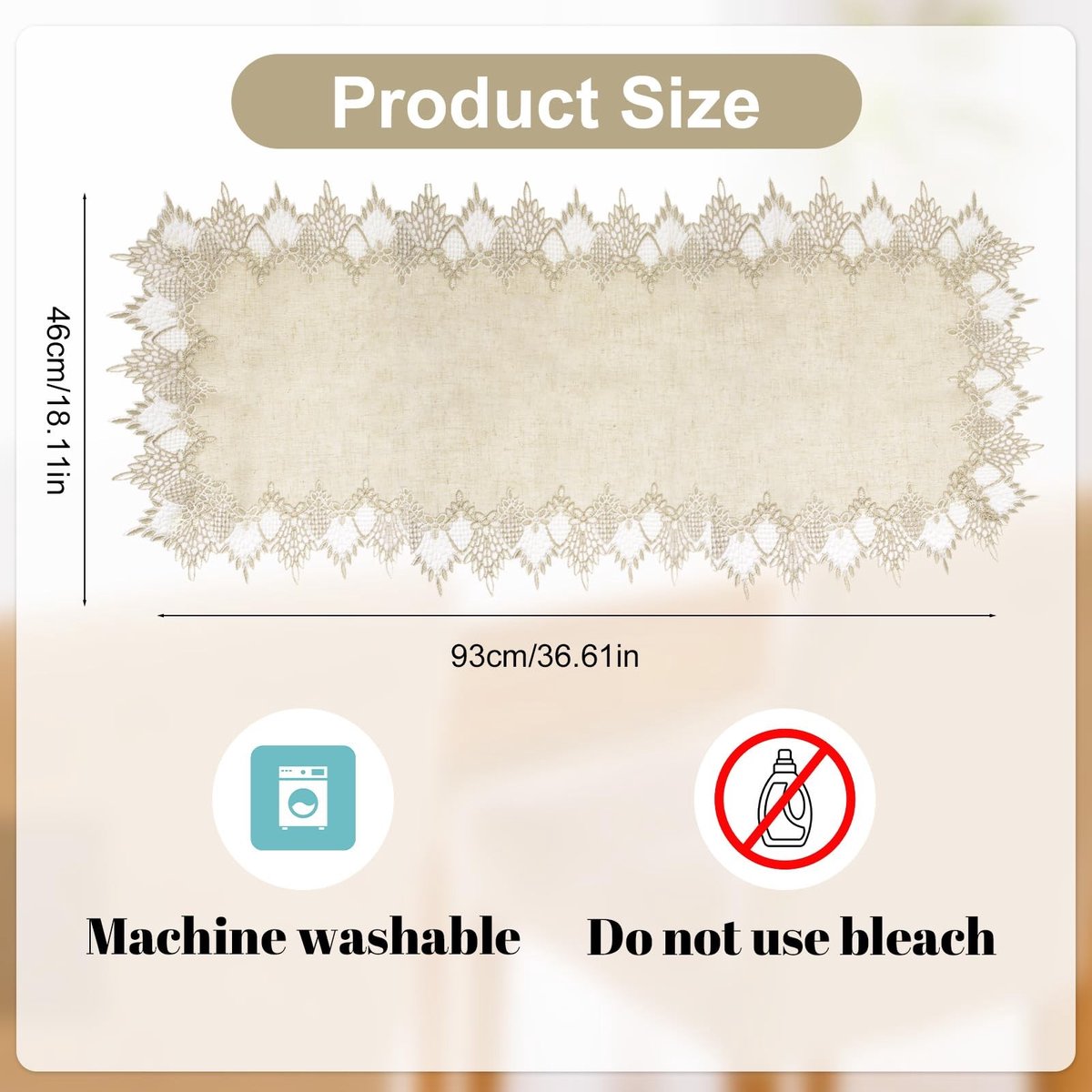 Dailygoods- Tafelloper Kanten Decoratie - Linnen Tafelkleed - 93 x 46 cm - Bruiloft/Picknick - Eenvoudig te Reinigen - Hoogwaardig Materiaal