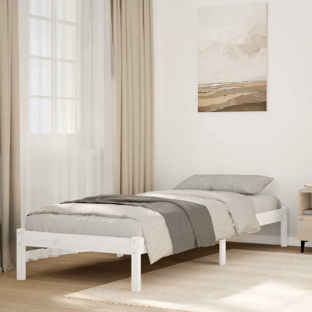 Houten Bed - Bedframe Hout - Goede Nachtrust - Massief Grenenhout - 80x210 cm - Wit