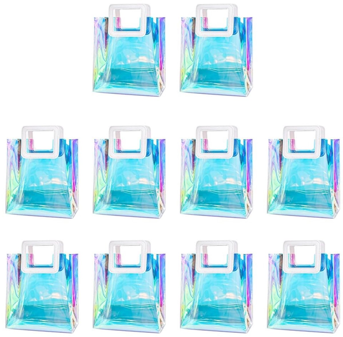 Dailygoods- Geschenkzakken 10 Stuks - Holografische PVC - Herbruikbaar - Waterdicht - Feestbenodigdheden - 20x18x10cm - Transparant Iriserend Ontwerp - Cadeautassen