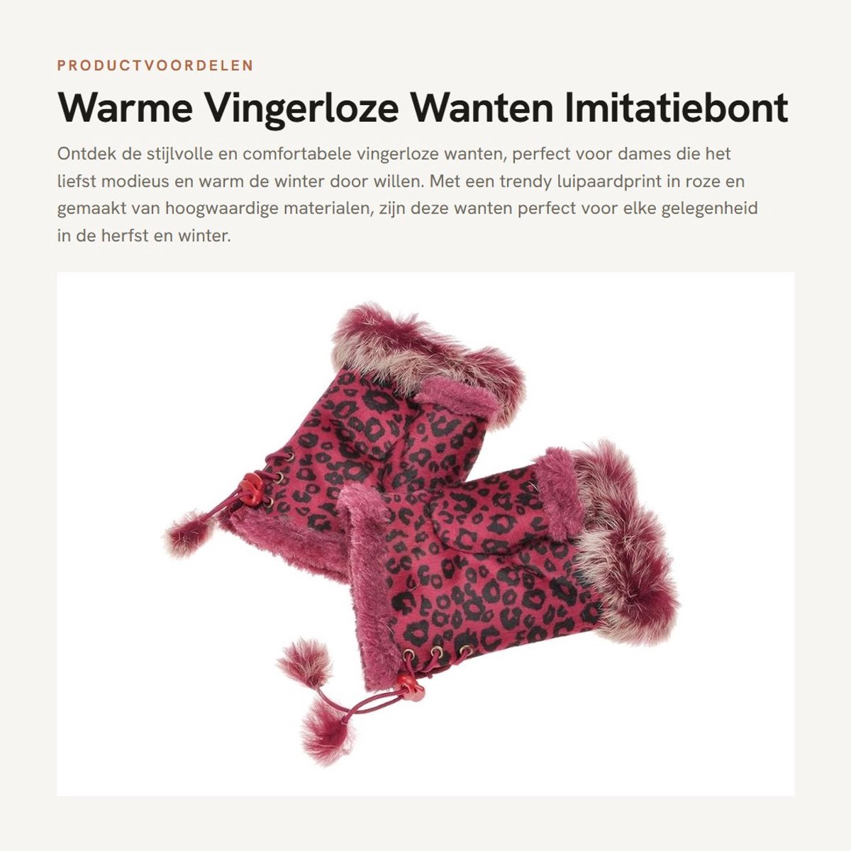 Dailygoods- Vingerloze Wanten - Warme Handschoenen - Imitatiebont - Dames - Verstelbaar Koord - Hoogwaardige Vezels
