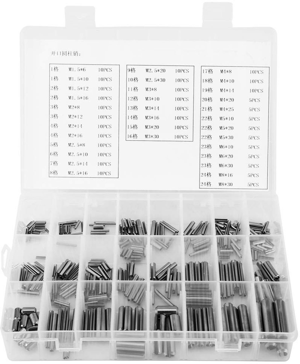 Dailygoods- Sleufveer 280 Stuks - RVS Loempia Borgring - Holle Borgpen - Veerpennen Assortiment - Bevestigingsmiddelen - 304 Roestvrij Staal - Veerpen
