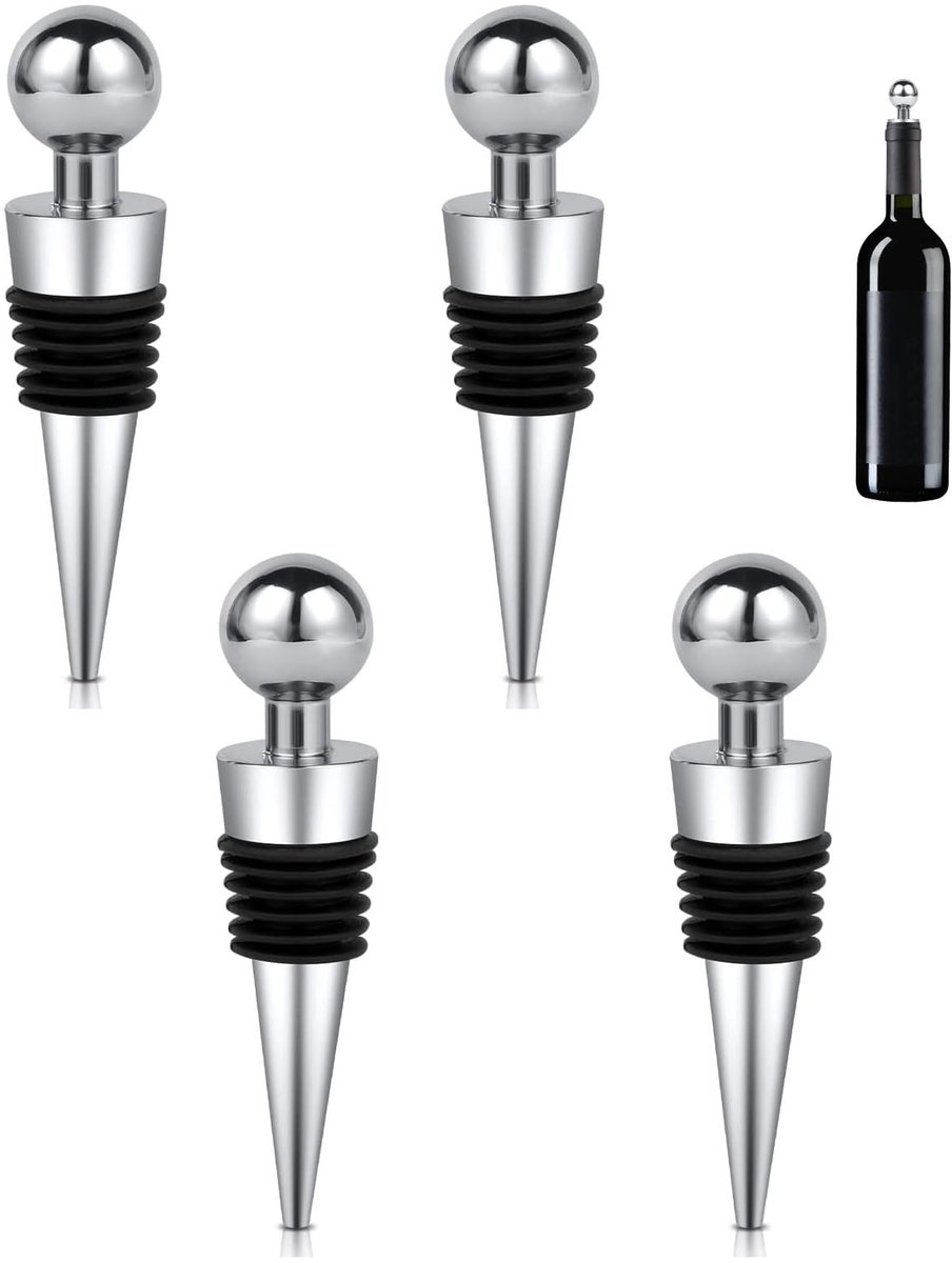 Dailygoods- Wijnstopper 4 Stuks - Vacuümstop - Flessenstop - Wijnafsluiter - Wijnkurken - Duurzaam Kunststof - Wijnkurk