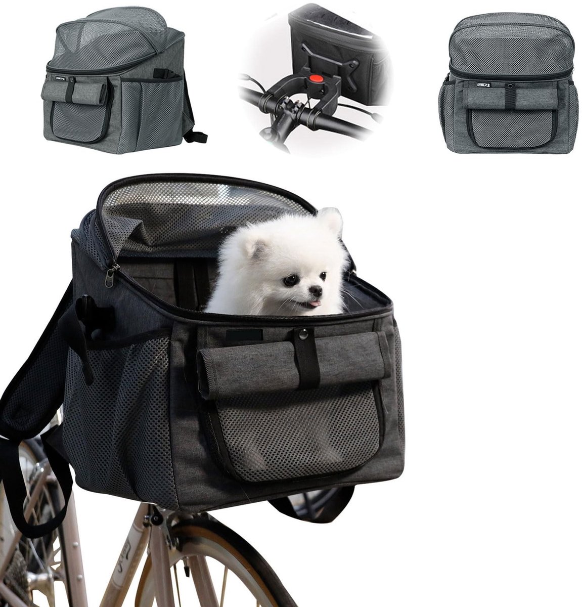 Dailygoods - Hondenfietsmand - Ademend en Afneembaar - Ideaal voor Fietsen - Gri - Geschikt voor Honden en Katten - Voor Dierenartsbezoeken en Wandelen