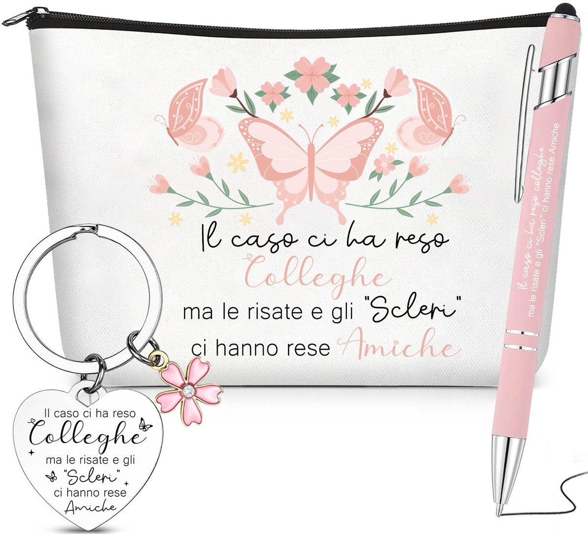 Dailygoods- Cadeauset Bedankje Collega's - Make-Uptas - Sleutelhanger - Roestvrijstalen Balpen - Afscheidscadeau - Verjaardag Vrouwen - Geschenkset