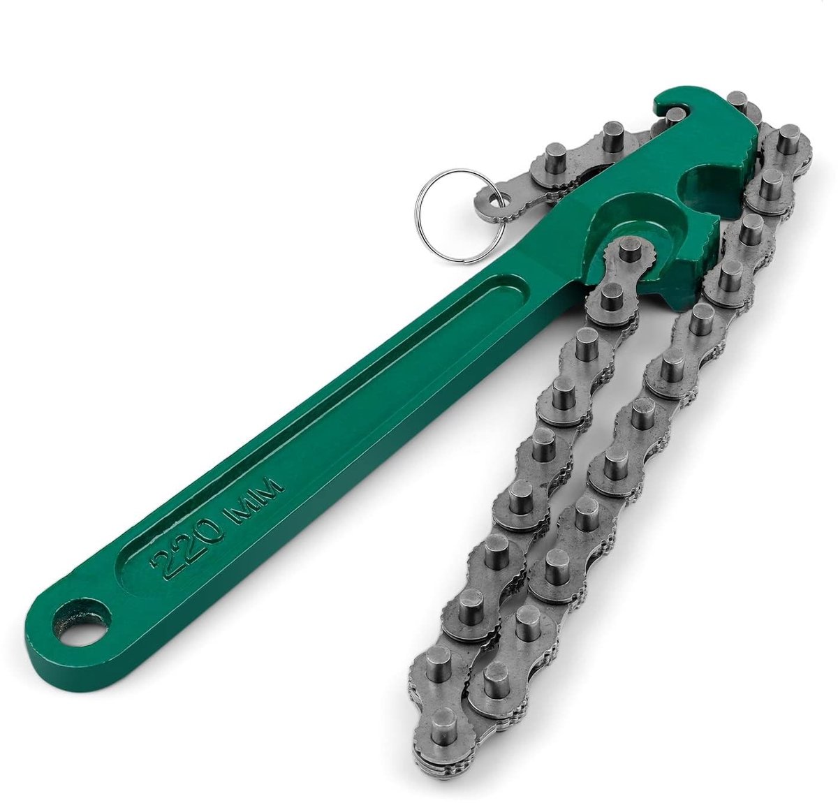 Dailygoods- Oliefiltersleutel Verstelbaar - Antislip Handgreepontwerp - Geschikt voor Auto-onderhoud - Mechanische Demontage - Handvatlengte 22,5 cm - Kettinglengte 42 cm - Filtersleutel