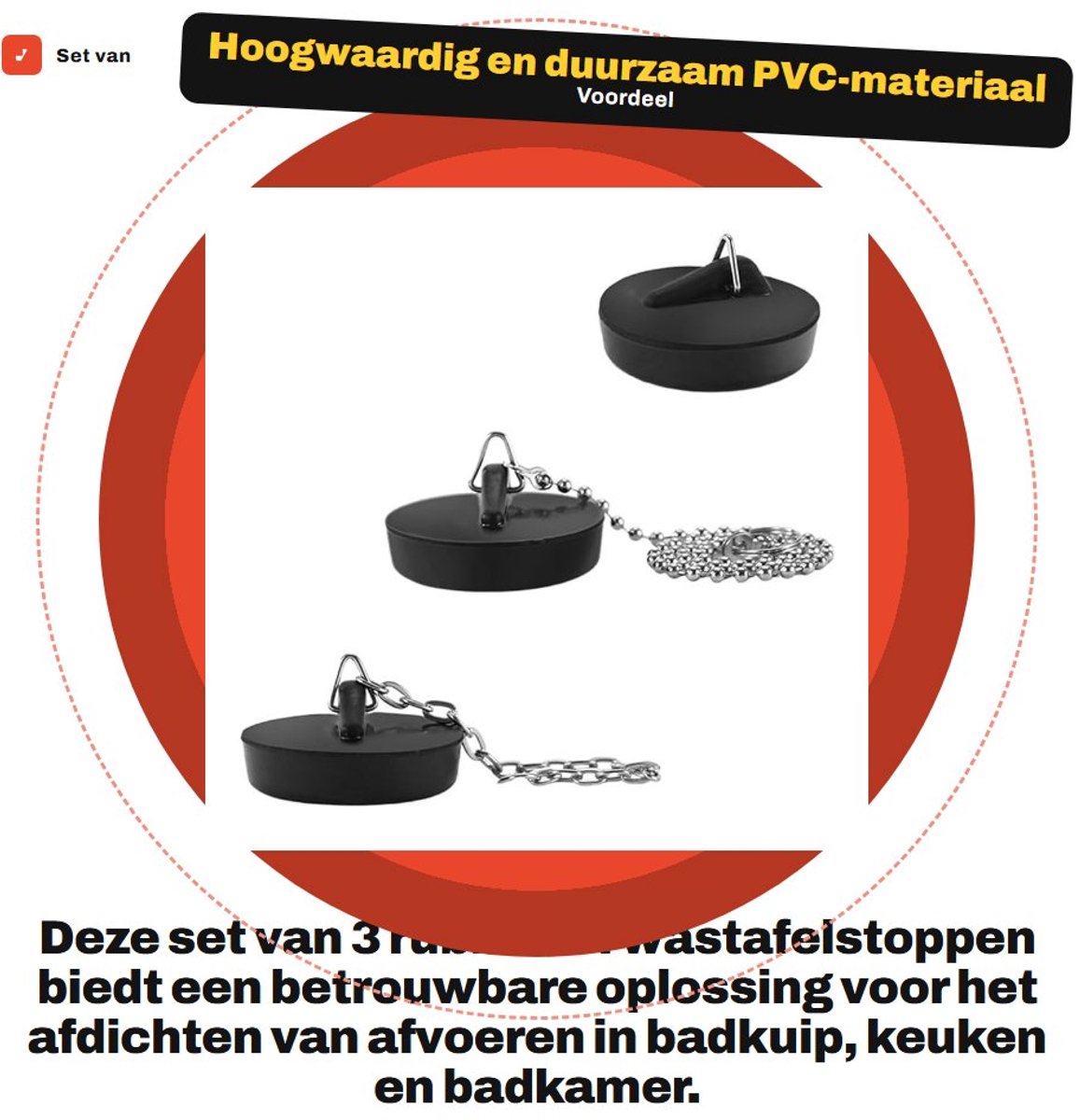 Dailygoods- Wastafelstoppen Universele Pasvorm - Afvoerstop - Badstop - Afvoerplug - Rubber - Hoogwaardig PVC Materiaal