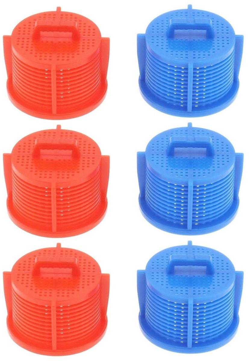 Dailygoods- Inlaatfilter Set van 6 - Universele Filters - Rood/Blauw - Gaasfilter - Eenvoudig te Reinigen - Voor Wasmachine Accessoires - Wasmachinefilter