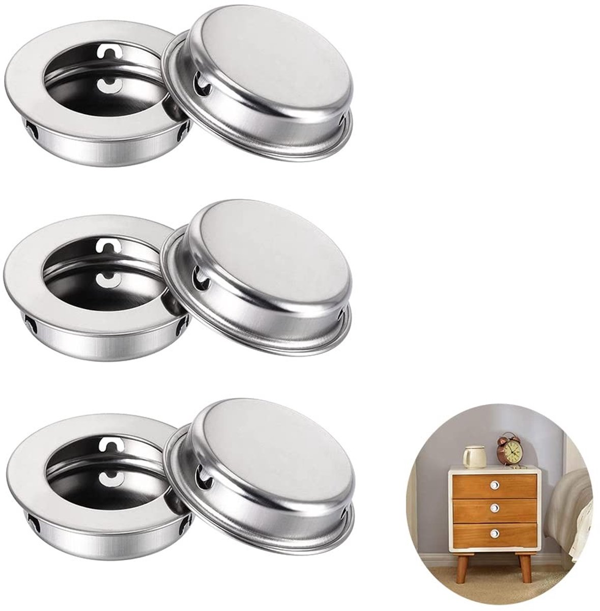 Dailygoods- Handgrepen Verzonken Ronde - 6 Stuks - Roestvrij Staal - Ruimtebesparend - Ingebouwde Handgreep - Zilver - Veilig en Mooi - Deurgrepen