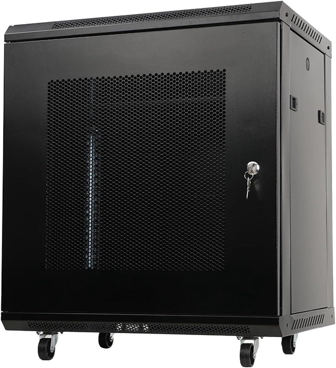 Serverkast Wandmontage - Netwerkkast Rack - Netwerkapparatuur Opslag - Afneembare Wielen - 12U - Zwart