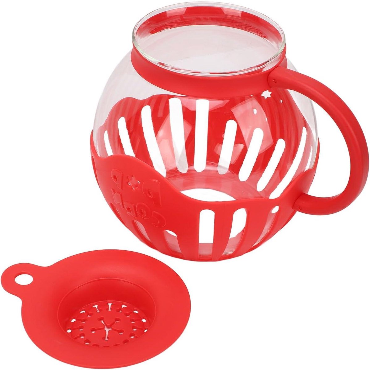 Magnetron Popcorn Popper - Glazen Popcornmaker - Thuis Snacks Maken - Deksel met Dubbele Functie - 2.13 Liter - Rood