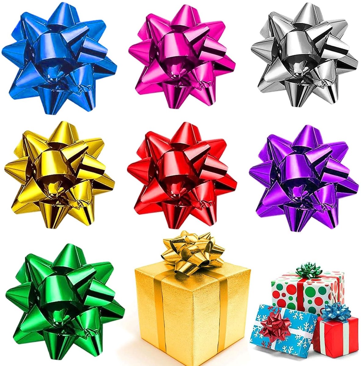 Dailygoods- Geschenkstrikken 50 Stuks - Zelfklevend - Decoratieve Strikken - Feestelijke Kleuren - Herbruikbaar - Hoogwaardig Materiaal - Cadeaulinten