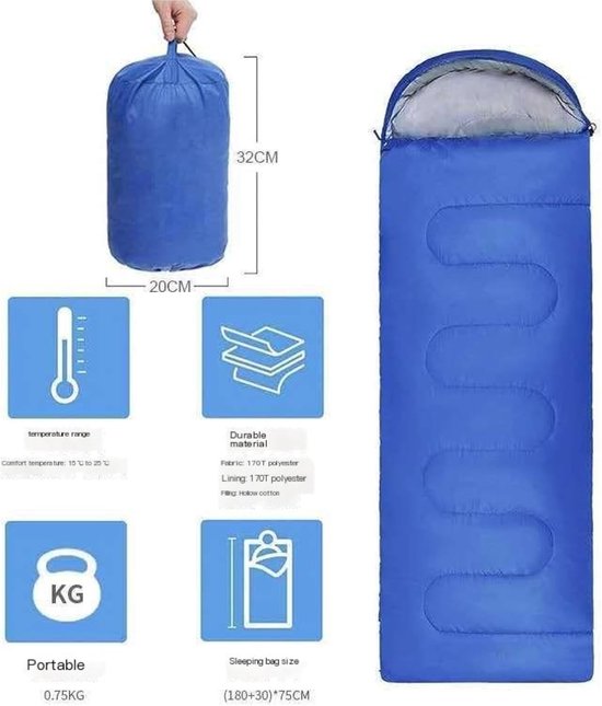 Kampeer Slaapzak - Buiten Slaapzak Reis Slaapzak - Outdoor Kamperen - Waterdicht en Warm - 210 cm x 75 cm — afbeelding 5