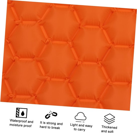 Opblaasbaar Slaapmatje - Kampeer Matje - Buiten Kamperen - Lichtgewicht Compact - 192x58x6cm - Oranje — afbeelding 4