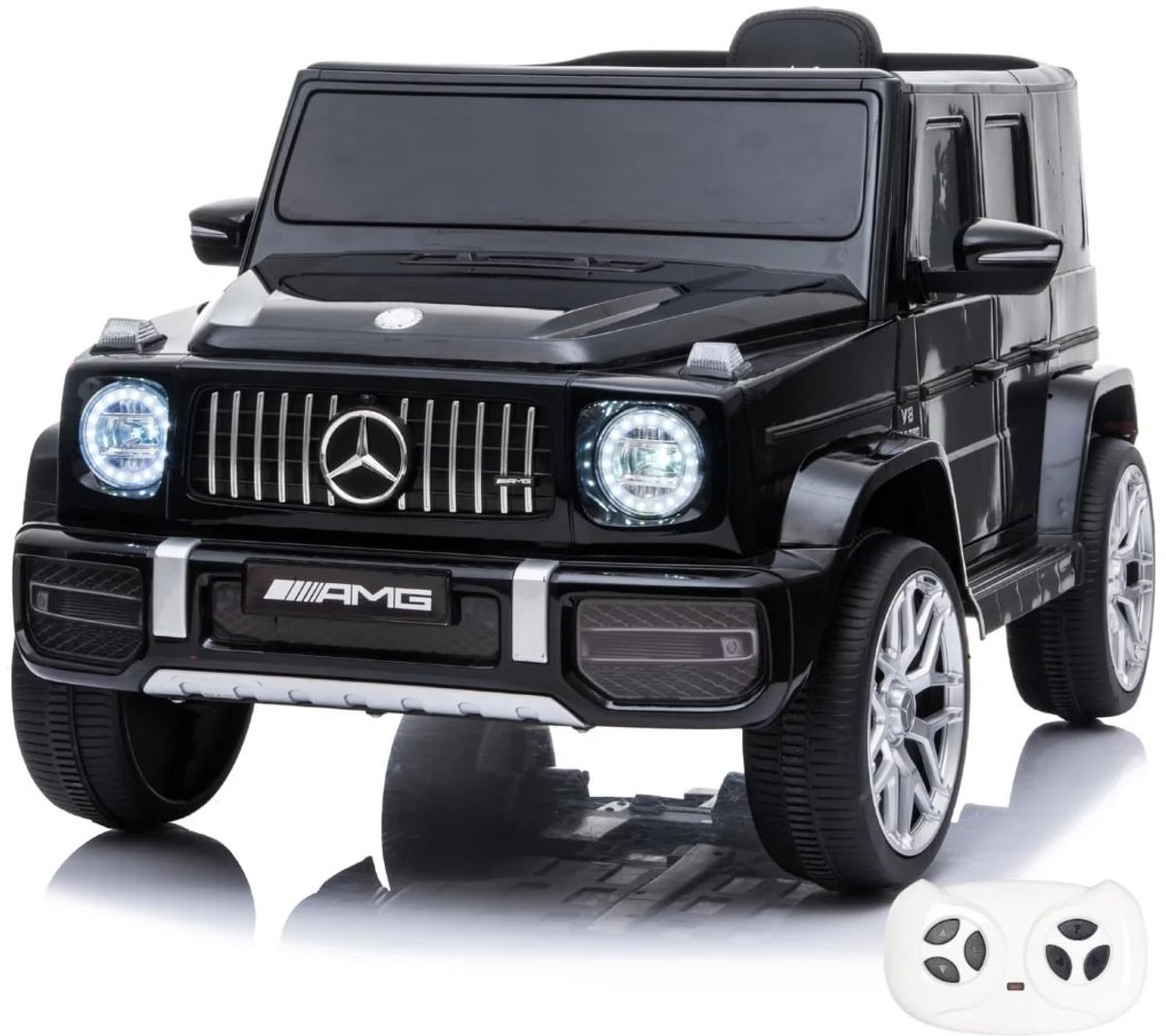 Mercedes G63 AMG Full Option Elektrische Kinderauto 1 tot 5 jaar – Officieel Gelicentieerd Accuvoertuig met Lederen Zitje, Schokdempers & Soft-start – Li-ion Kinderauto met Afstandsbediening, Bluetooth & EVA wielen – Zwart