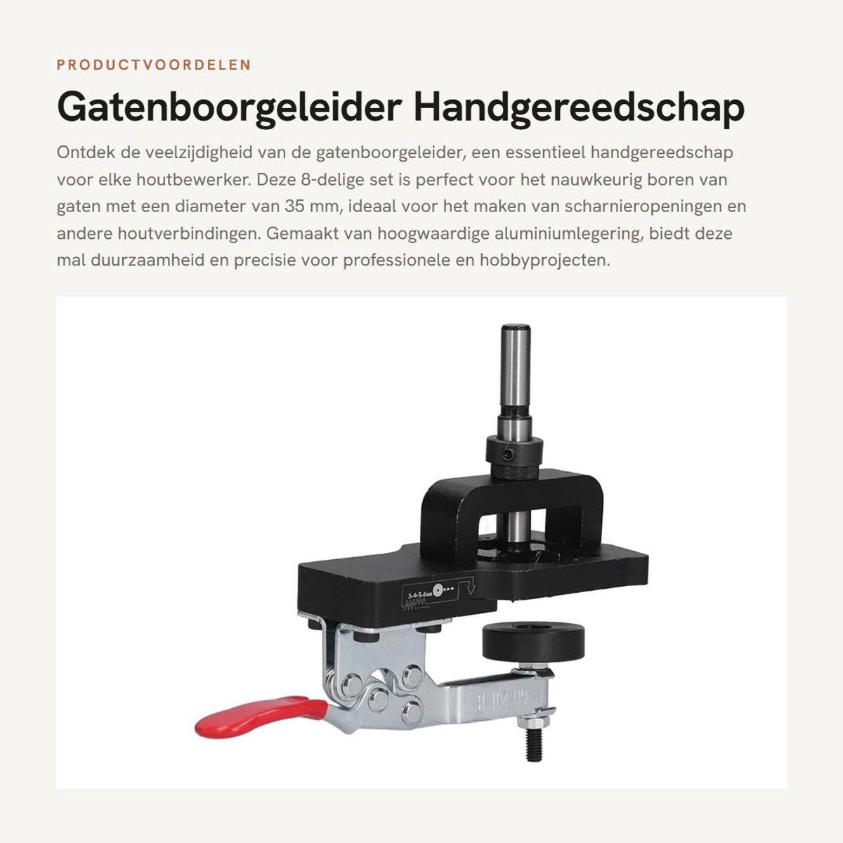Dailygoods- Gatenboorgeleider 35 mm - 8-delige set - Handgereedschap - Aluminiumlegering - Houtbewerking - Precisie en duurzaamheid - Boorgids