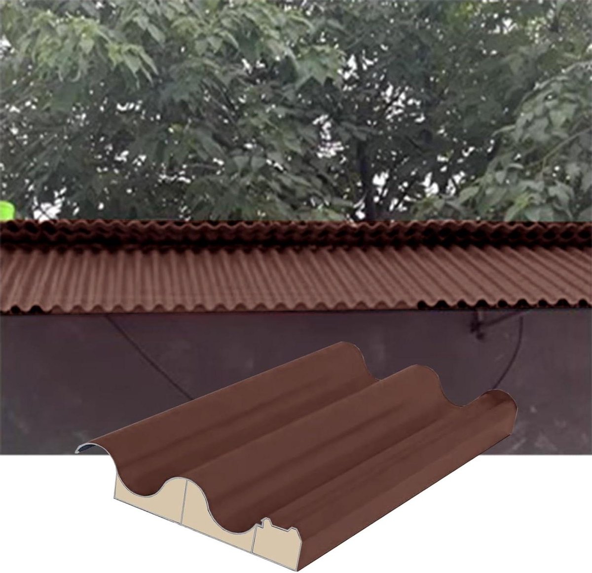 Metalen Dakpanelen - Aluminium Panelen - Buitenconstructies Bouwen - Efficiënte Waterafvoer - 1.3 m lang - Bruin