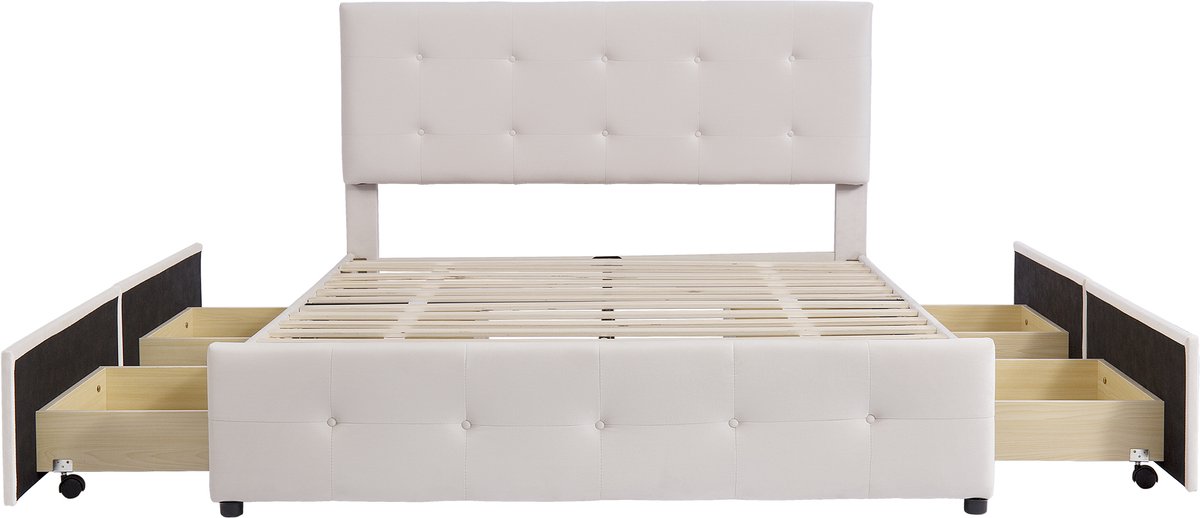 COVREO Bedframe 140x200 cm - beige stof, lattenrost, zonder matras