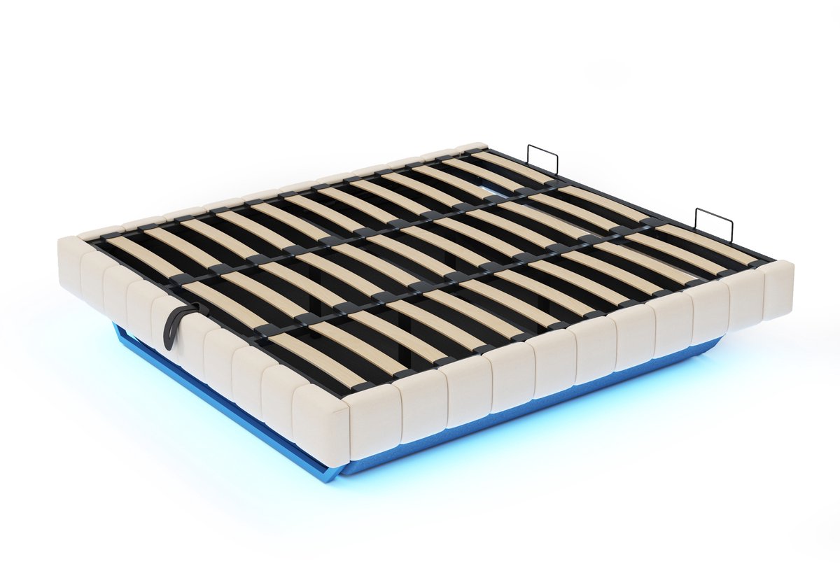 COVREO Bedframe 180x200 cm beige, opbergruimte, LED, zonder matras