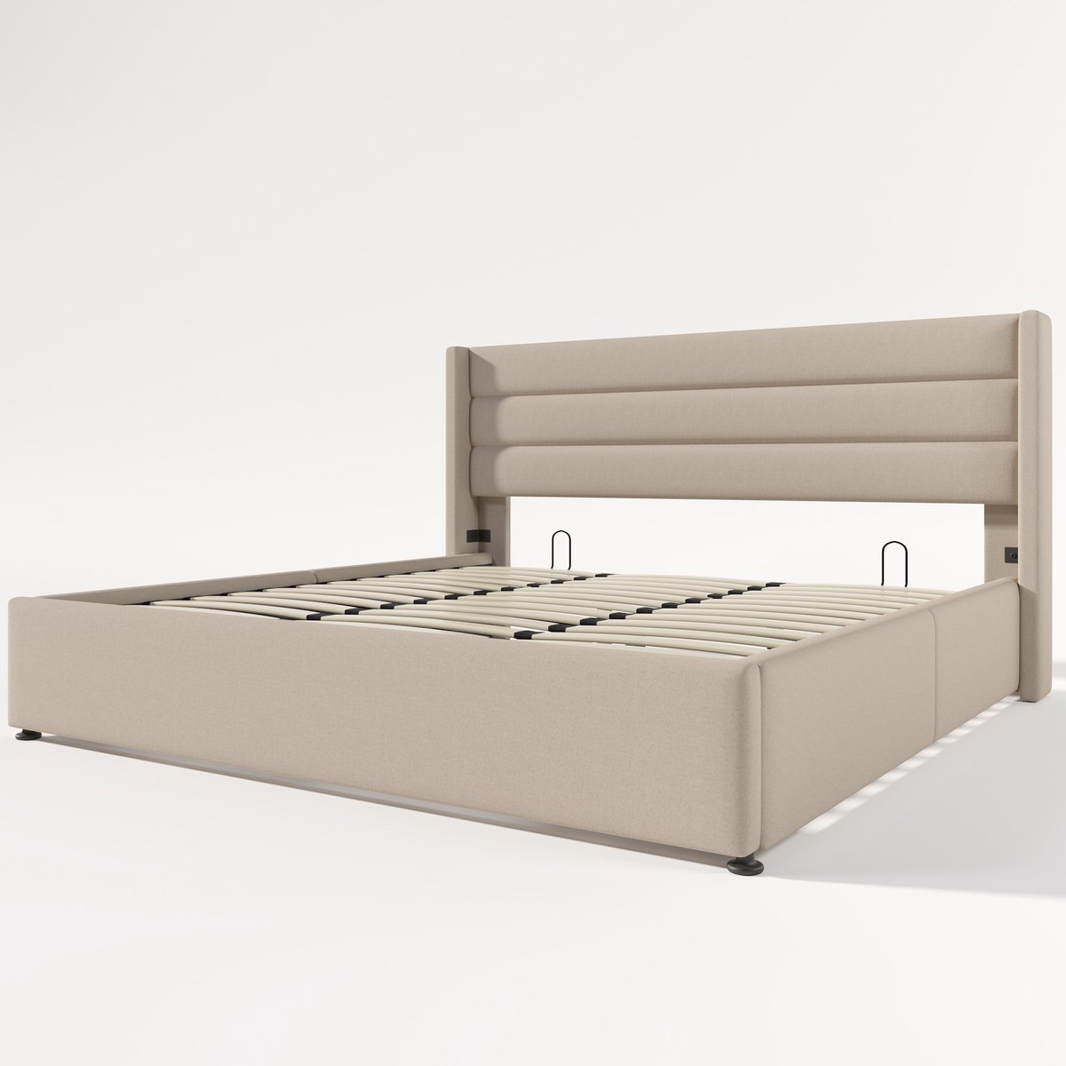 COVREO Bedframe 180x200 cm Beige stof met opbergruimte zonder matras