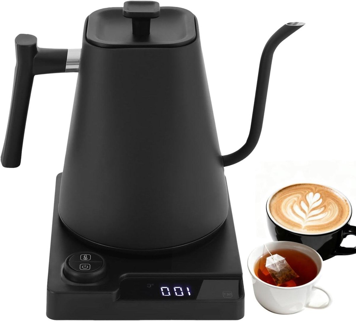 Zwanenhals Waterkoker - Espressokoker Koffiekoker - Precies Koffie Zetten - Instelbare Temperatuur - 1 Liter - Zwart
