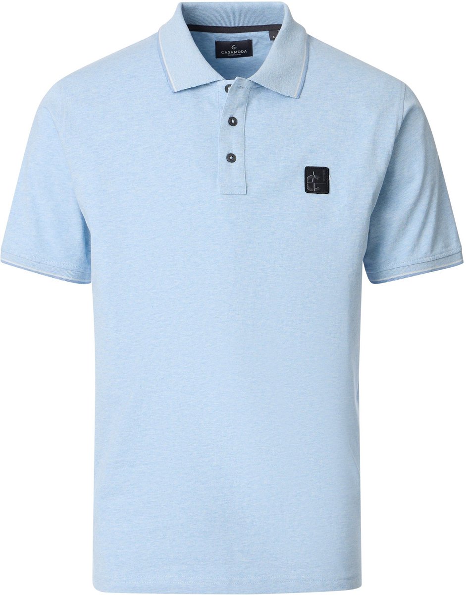 CASAMODA Polo Jersey Tipping Lichtblauw - Maat M - Heren