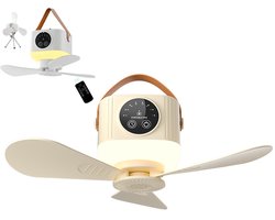 KZQ Draagbare tentventilator plafondventilator 4 snelheden stil dimbaar LED licht afstandsbediening met timer voor camping tent RV geel