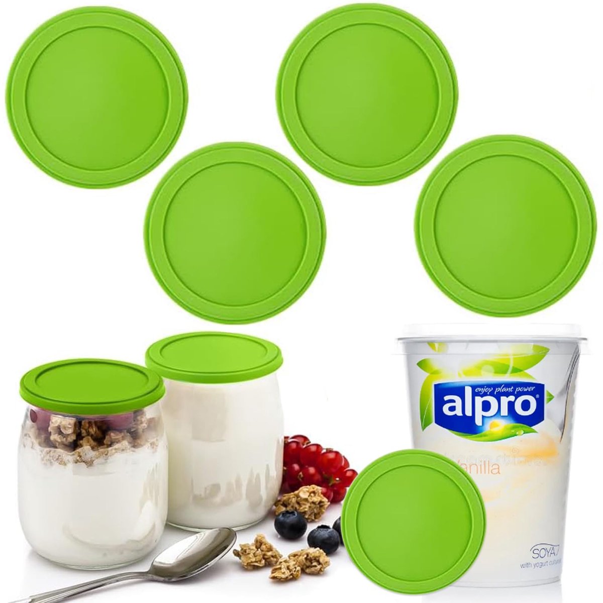 Dailygoods- Deksel Herbruikbaar 500g - Siliconen Deksel - Deksel Yoghurtbeker - Lekvrij - Vaatwasmachinebestendig - Multifunctioneel - Yoghurtdeksel