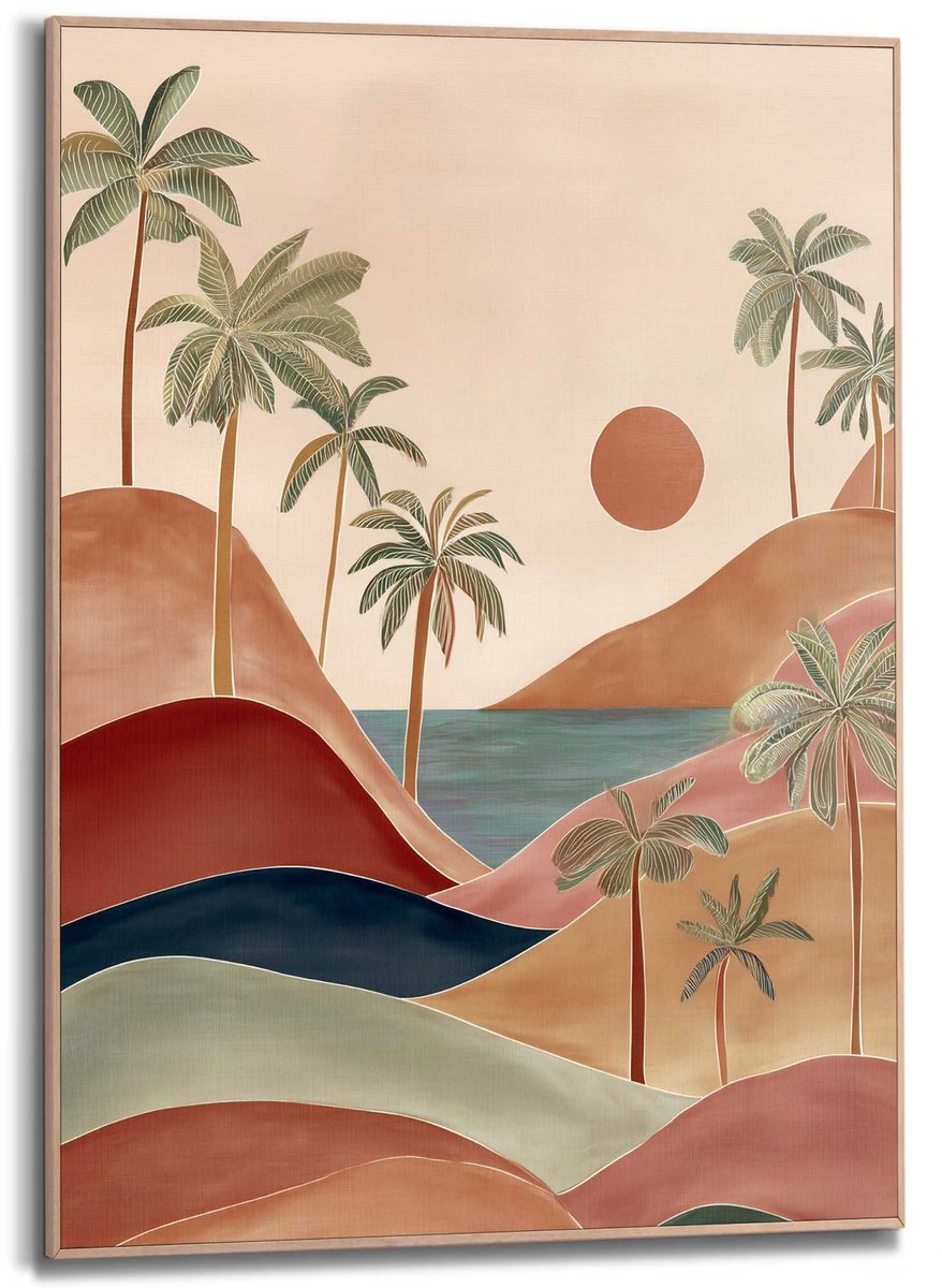 REINDERS Schilderij Palm Landschap - 70 x 50 - Hout - REINDERS Bonte kleuren Hout