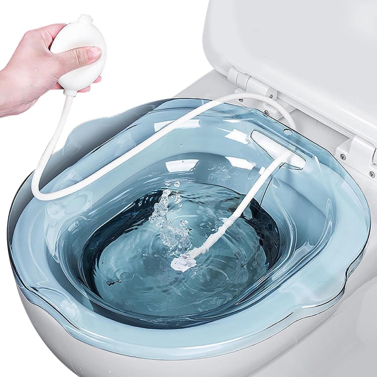 Zitbad - Baden voor toilet - Persoonlijke verzorging - Met spoelfunctie - 39 x 39 x 10 cm - Blauw