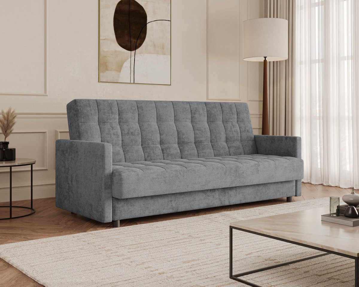 AJE Meubles B.V. Slaapbank Tina met slaapfunctie en opbergruimte - 3-zits - 211 x 97 x 90 cm - Grijs (Lincoln 90D)