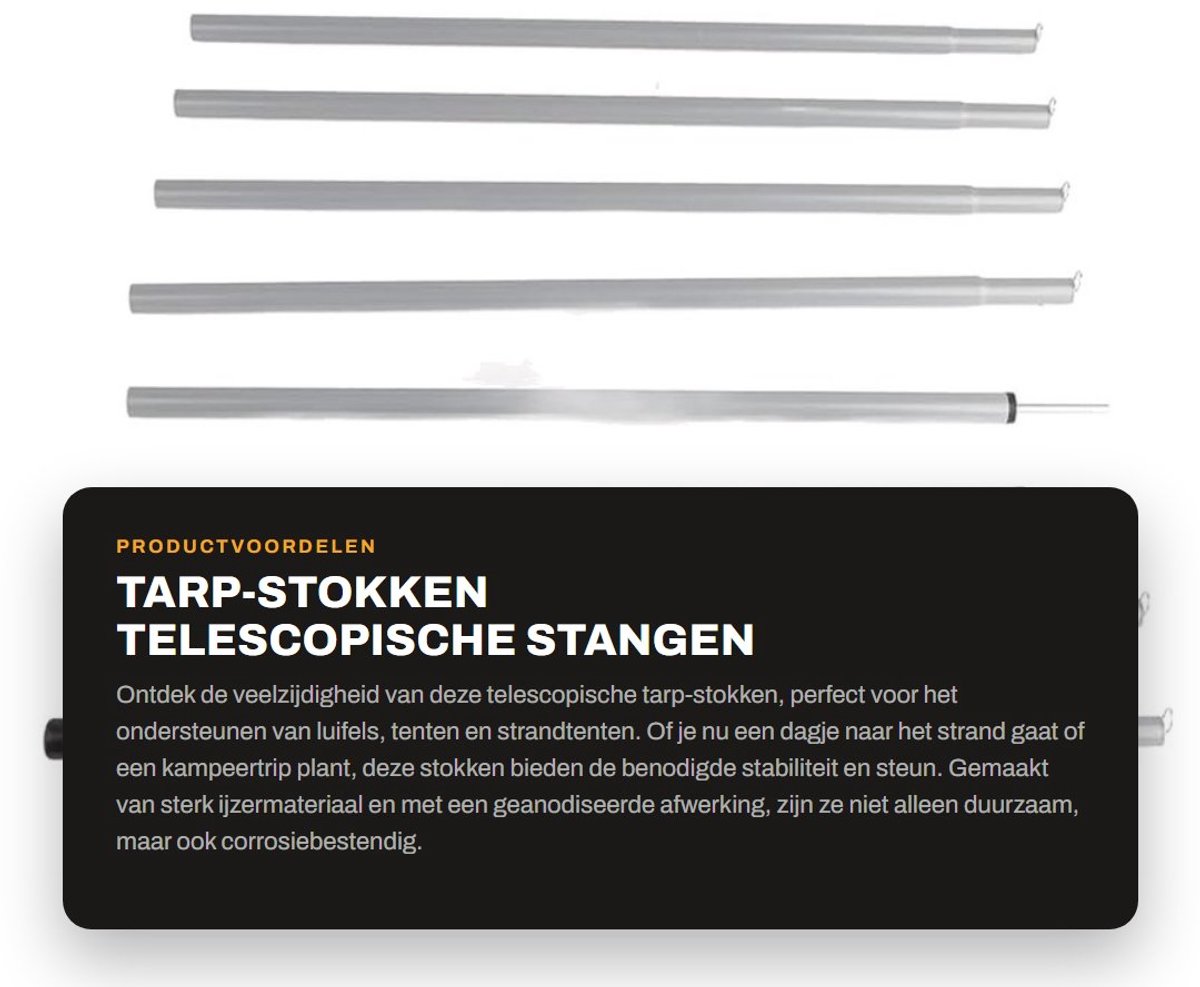 Dailygoods- Tarp-stokken Telescopisch - Verstelbare Stangen - Steunpaal voor Tent/Luifel - Sterk/IJzeren Materiaal - Draagbaar/Corrosiebestendig - Afmetingen 170x1.5cm