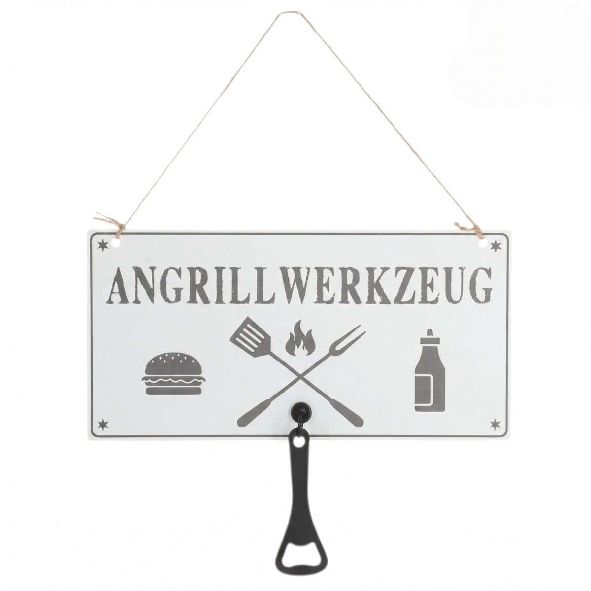 Dailygoods- Metalen Bord 28 x 14 cm - Grillgereedschap - Flesopener - Wanddecoratie - Barbecuekeuken - Magnetische Bevestiging - Decoratiebord