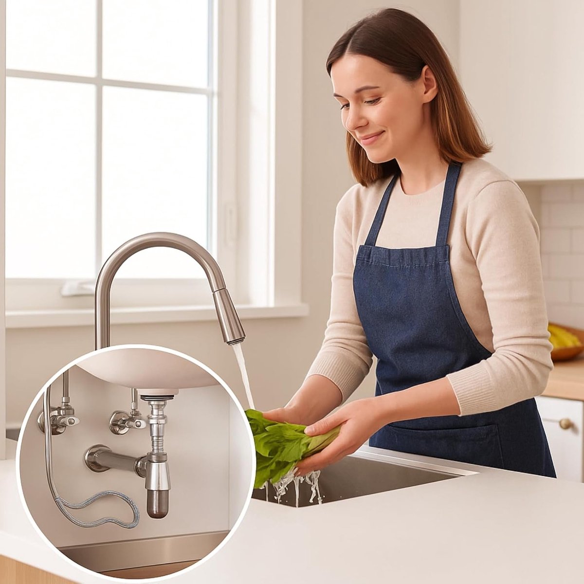 Set van 2 flexibele 70 cm koppelingen voor waterleidingen met 3/8 inch schroefdraad voor keuken en badkamer, geschikt voor warm en koud water
