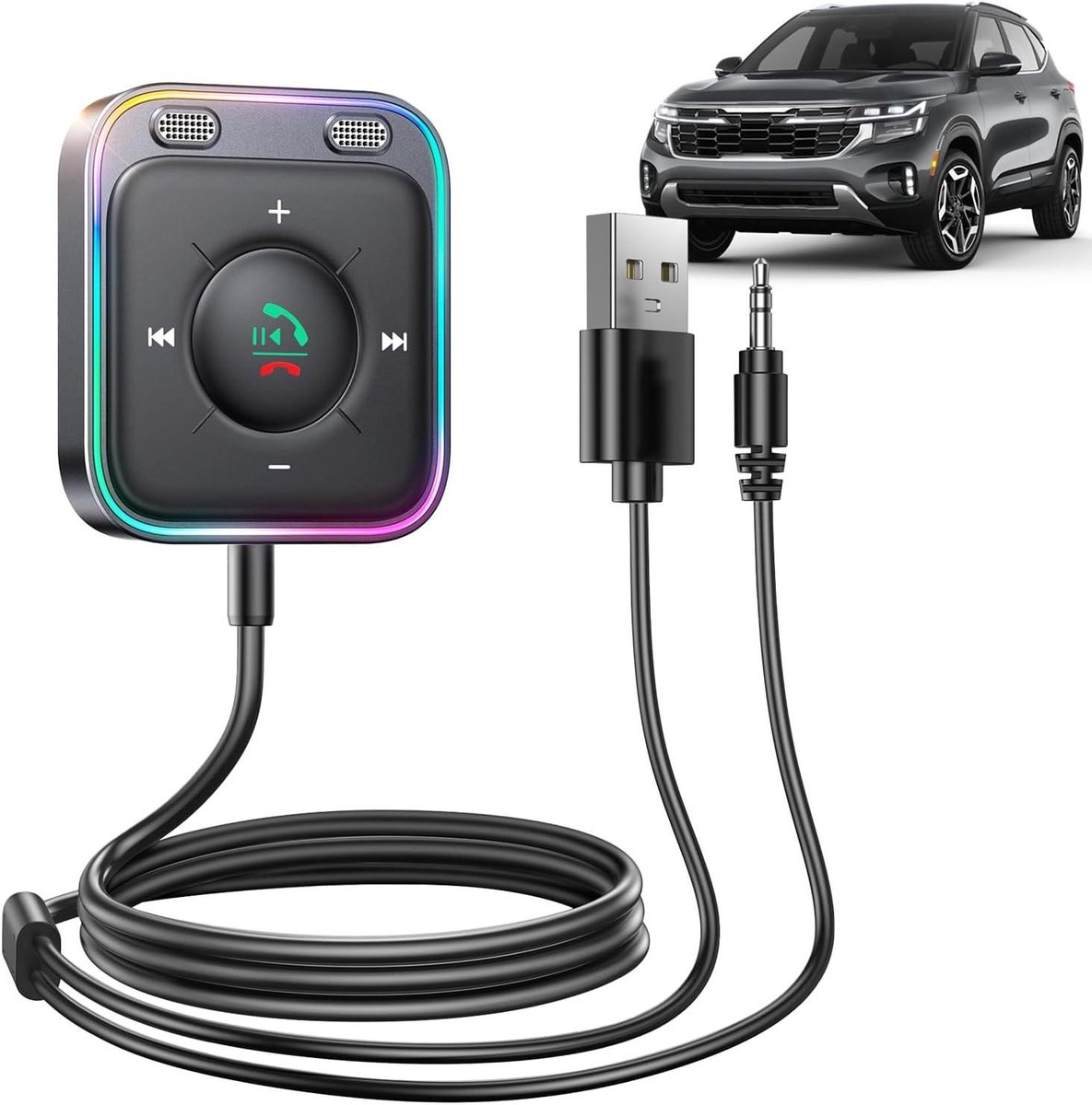 Auto Aux-adapter - Draadloze radio-adapter - Muziek streamen - Helder geluid ruisonderdrukking - 4.1 x 4.6 cm - Zwart