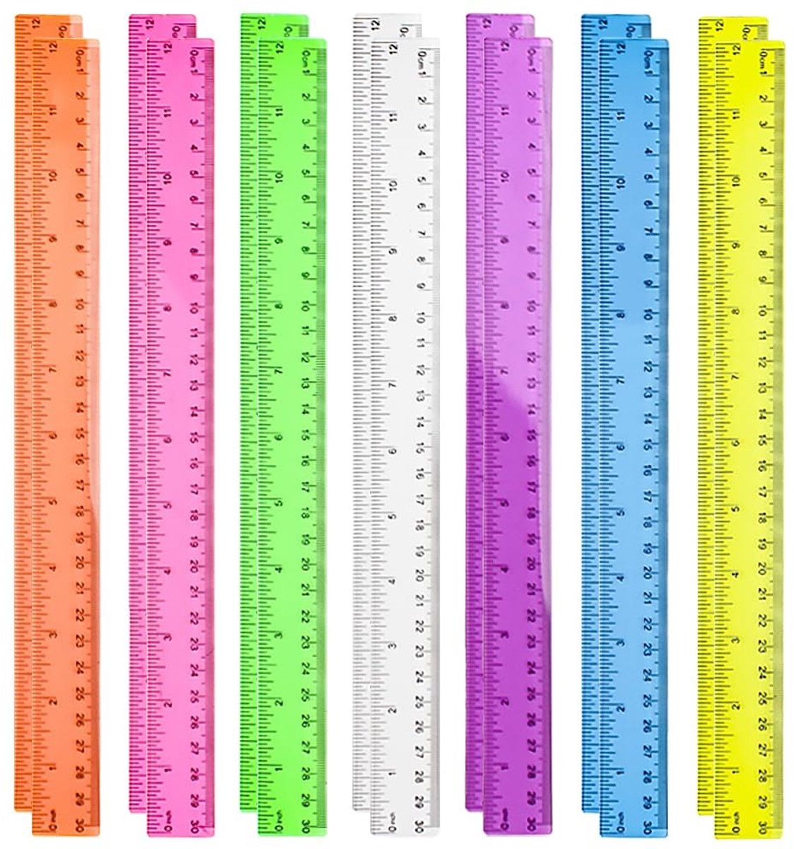 Dailygoods- Meetliniaal 30 cm - 14 Stuks - Plastic - Multicolor - Geometrische Liniaal - Duurzaam Materiaal - Glad en Veilig
