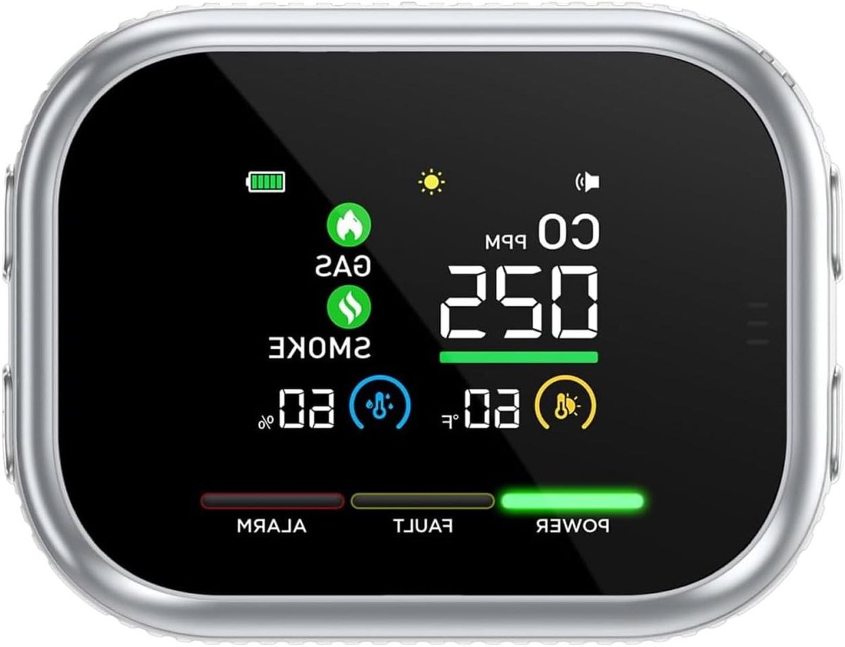 Veiligheidsmelder - Combinatiemelder - Huis en Camper - 6-in-1 Functie - Groot LCD - Wit