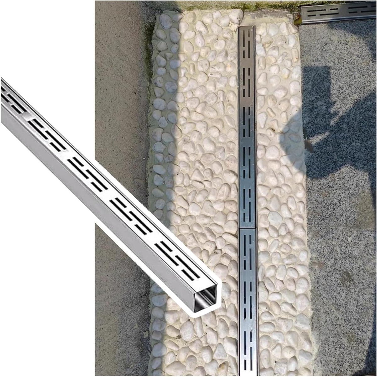 Afvoer Kanaal Kit - Drainagesysteem - Water Afvoeren - Afneembaar Rooster - 100 cm Lengte - Zilver