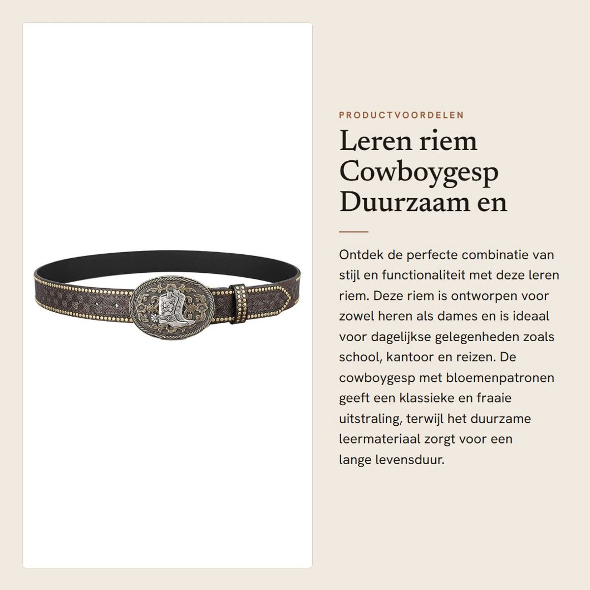 Dailygoods- Leren Riem - Cowboygesp - Bloemenpatroon - 130 cm Lang - Duurzaam Leer - Geschikt voor Diverse Gelegenheden - Cowboyriem