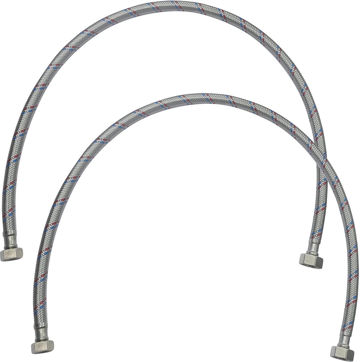 Dailygoods- Aansluitslang 800 mm - 1/2" vrouwelijk/3/8" vrouwelijk - Flexibele Slang - Stalen Omvlochten - Sanitaire Kraan - Maximum Temperatuur 90 °C - Waterslang