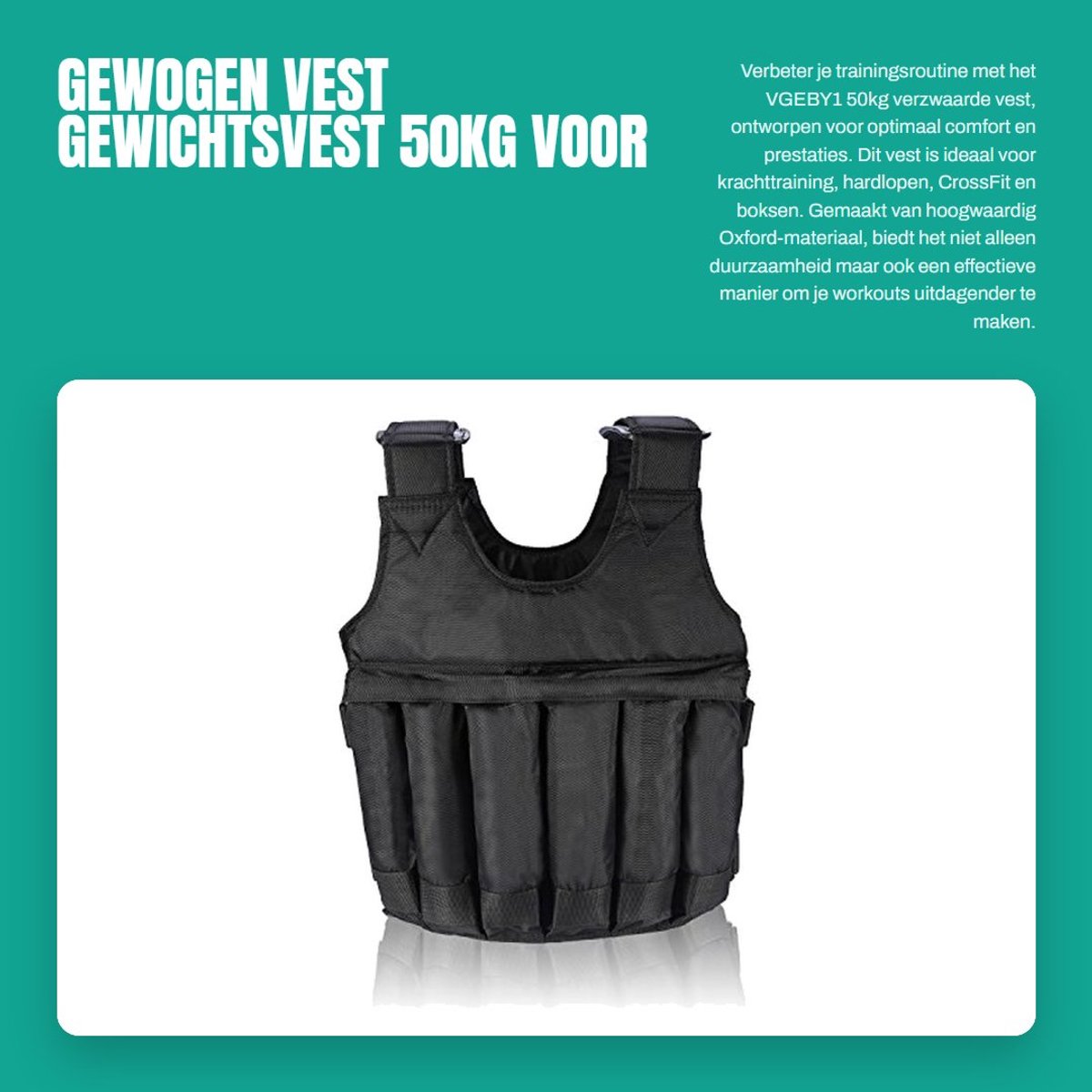 Dailygoods- Gewichtsvest 50kg - Verstelbaar - Oxford Stof - Comfortabel - Fitness - Krachttraining - Maximale belasting 50 kg - Verzwaarde Vest