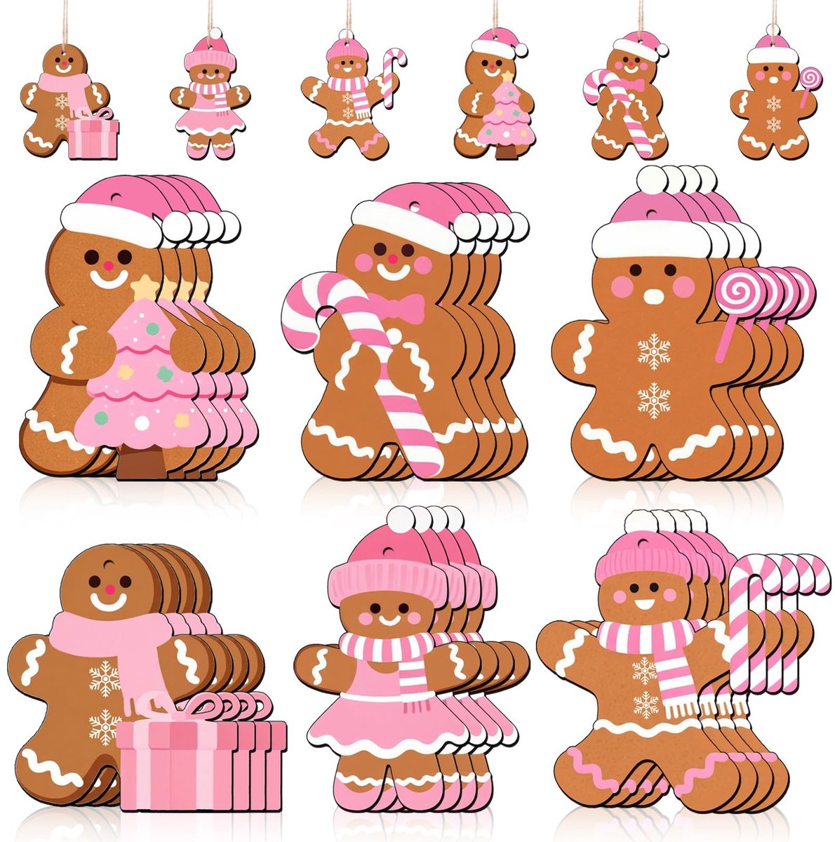 Dailygoods- Peperkoekmannetjes 24 stuks - Roze Houten Kerstversiering - Kerstdecoratie - Feestartikelen - Wanddecoratie - Premium Materiaal