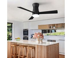 Plafondventilator met Lamp Zwart – 3 Bladen Stil Ventilator met Afstandsbediening & LED Licht
