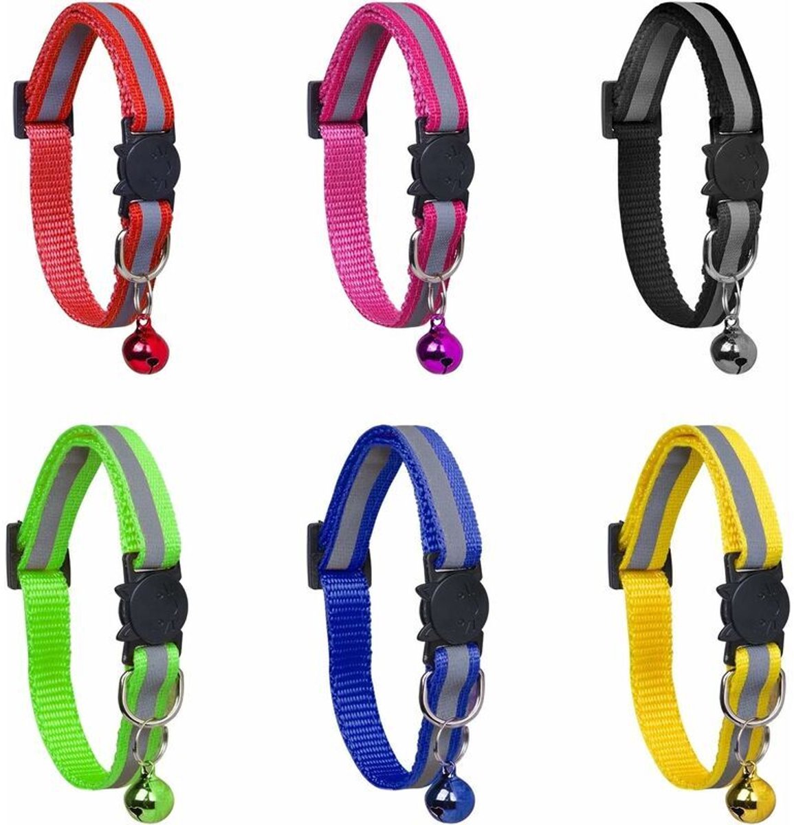YAGXIG Kattenhalsband met Belletje - Veiligheidssluiting - Reflecterend - Halsband Kat - Halsband Kitten - Set van 6(meerdere kleuren beschikbaar)