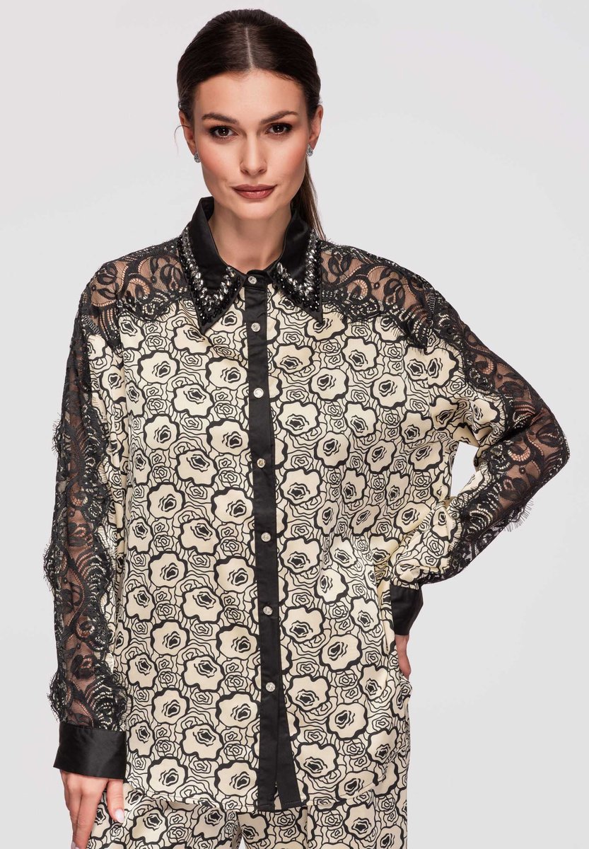 OMBRE Overhemd - Loose Fit - Lange Mouw - Knopen Beige M/L