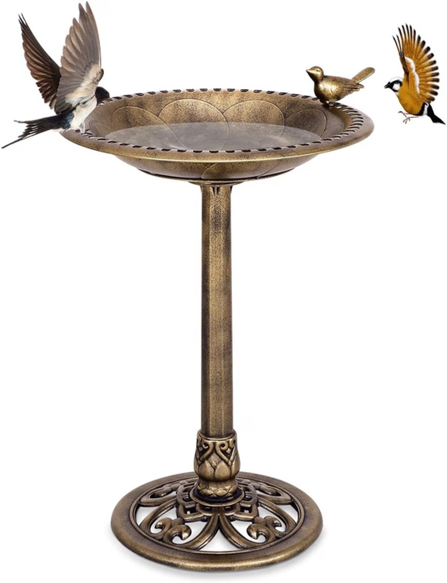 NordPaw® Vogelbad op Voet - Vintage Tuin Vogelbad met Decoratieve Standaard - Vogelvoederschaal voor Buiten - Bronzen Look - 50 x 50 x 76 cm